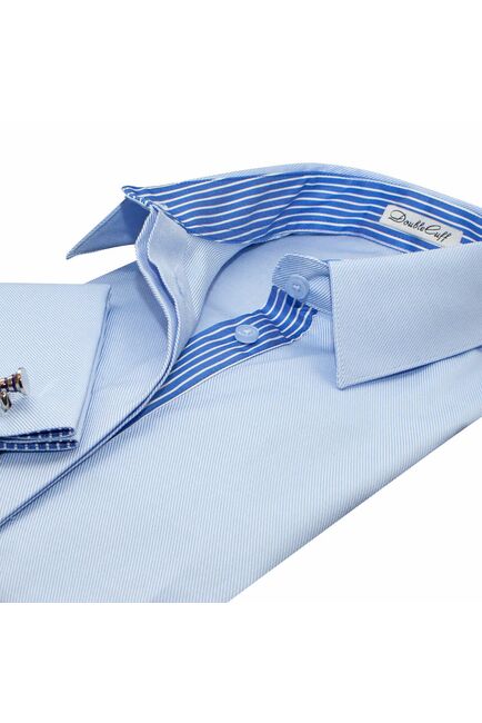 Женская рубашка  голубая под запонку с супатной застежкой с отделкой-7650 от DoubleCuff 