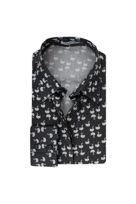 Женская рубашка под пуговицы принт лебеди на сером  фоне - 7749 от DoubleCuff 