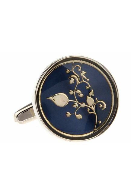 Запонки круглые синие с золотистым узором - 168091 от  