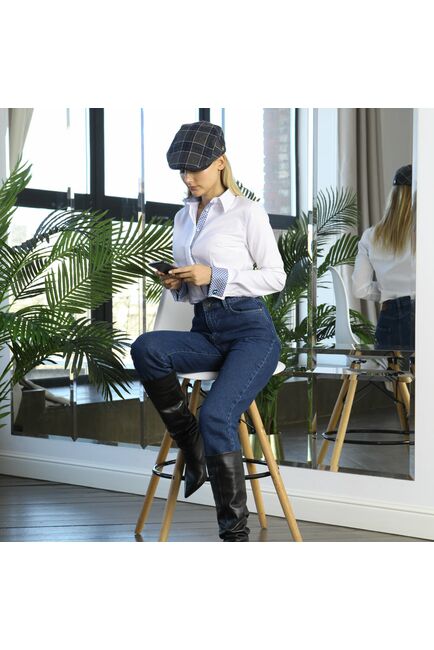 Женская рубашка под запонку приталенная с супатной застежкой с отделкой (белая) - 7824 от byME 