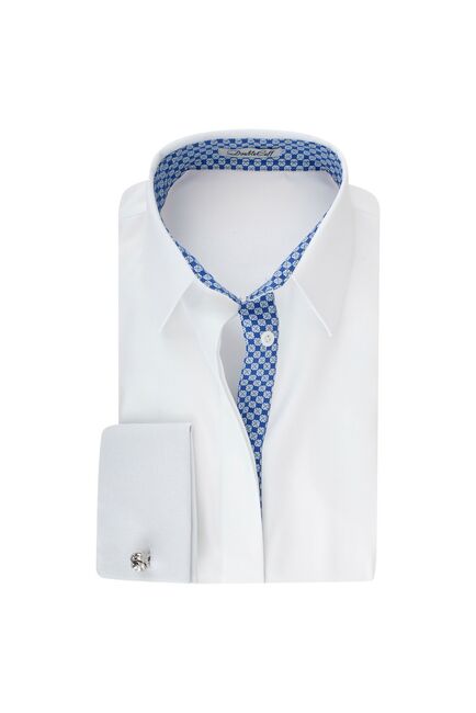 Женская рубашка под запонку приталенная с супатной застежкой с отделкой (белая) - 7824 от byME 