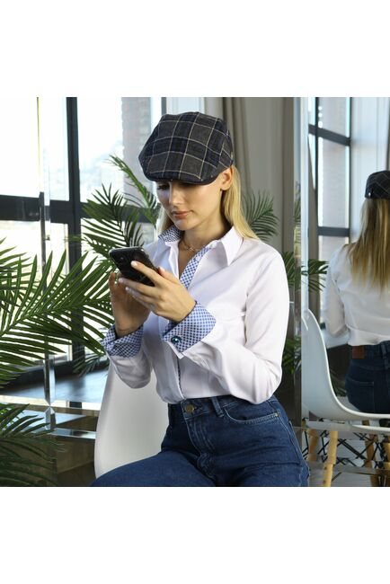 Женская рубашка под запонку приталенная с супатной застежкой с отделкой (белая) - 7824 от byME 