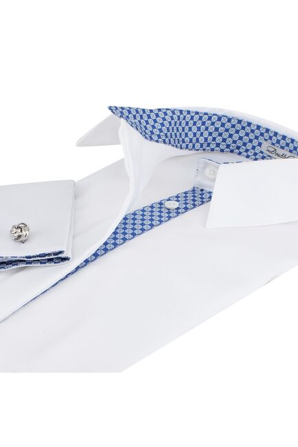 Женская рубашка под запонку приталенная с супатной застежкой с отделкой (белая) - 7824 от byME 