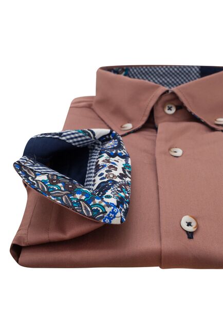 Мужская рубашка под пуговицы коричневая - 956 Classic Fit от Tonelli 