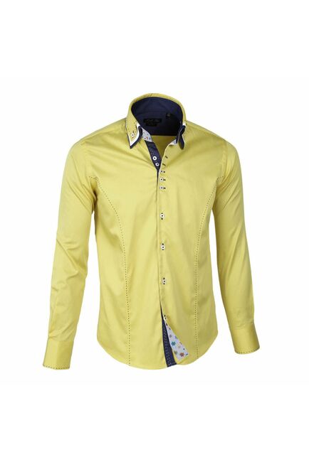 Мужская рубашка приталенная тройной воротник со вставками лимонная - 961 от Tonelli 