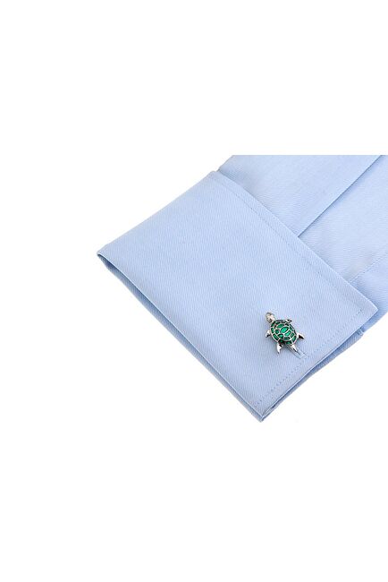 Запонки  черепаха зеленого цвета с серебристым покрытием - 156478 от  