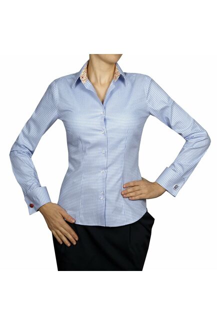 Приталенная женская рубашка под запонки голубая - 5019 от DoubleCuff 