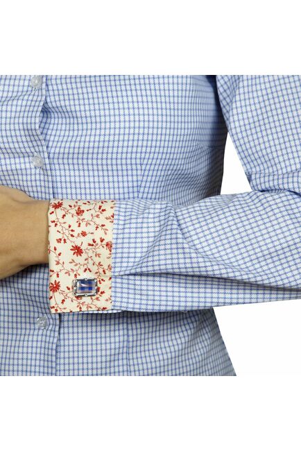 Приталенная женская рубашка под запонки голубая - 5019 от DoubleCuff 