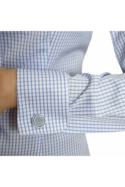 Приталенная женская рубашка под запонки голубая в клетку - 5003 от DoubleCuff 