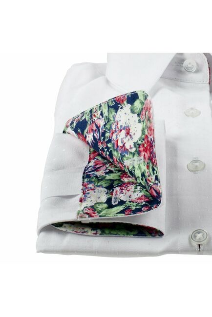 Приталенная женская рубашка под запонки белая с отделкой - 5065 от DoubleCuff 