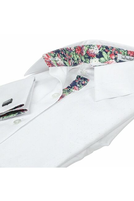 Приталенная женская рубашка под запонки белая с отделкой - 5065 от DoubleCuff 