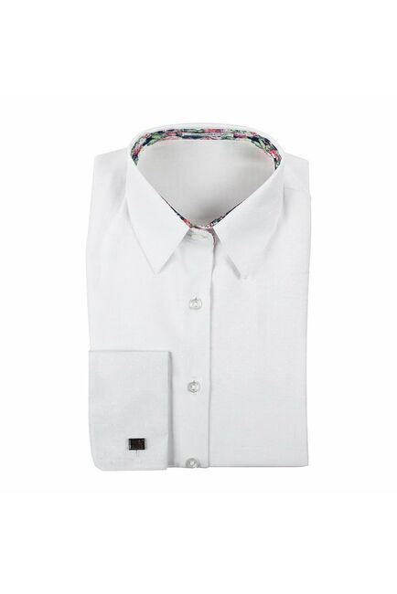 Приталенная женская рубашка под запонки белая с отделкой - 5065 от DoubleCuff 