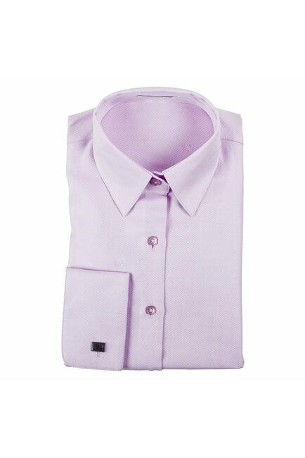 Приталенная женская рубашка под запонки фиолетовая - 5071 от DoubleCuff 