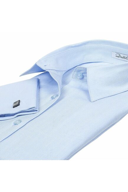 Приталенная женская рубашка под запонку голубая - 5073 от DoubleCuff 