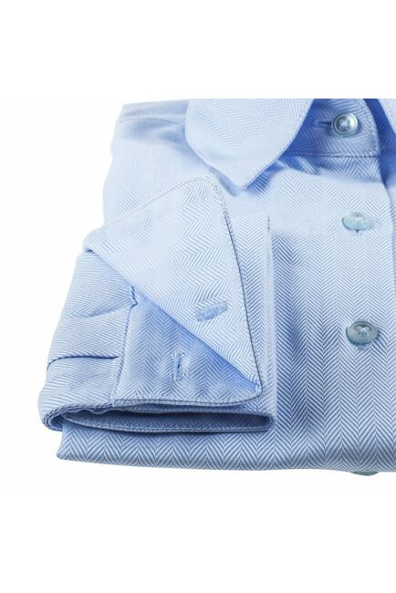 Приталенная женская рубашка под запонку голубая - 5073 от DoubleCuff 