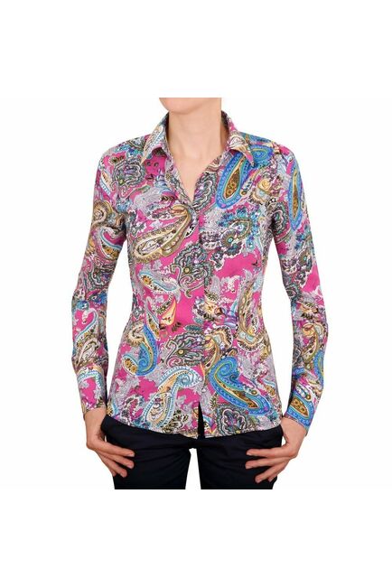 Приталенная женская рубашка под пуговицы с узором пейсли розовая - 5039 от DoubleCuff 