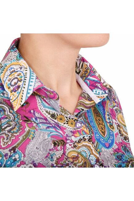 Приталенная женская рубашка под пуговицы с узором пейсли розовая - 5039 от DoubleCuff 