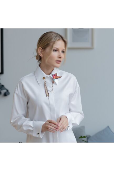 Женская рубашка под запонку белая - 7914 от byME 