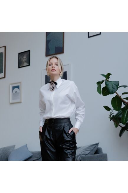 Женская рубашка под запонку белая - 7914 от byME 
