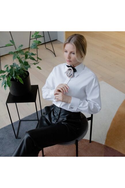 Женская рубашка под запонку белая - 7914 от byME 