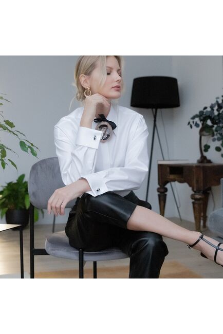 Женская рубашка под запонку белая - 7914 от byME 