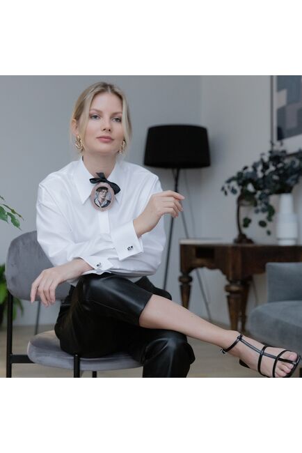 Женская рубашка под запонку белая - 7914 от byME 