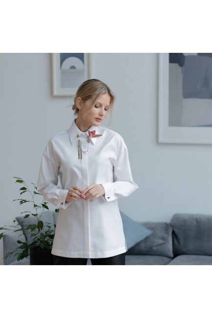 Женская рубашка под запонку белая - 7914 от byME 