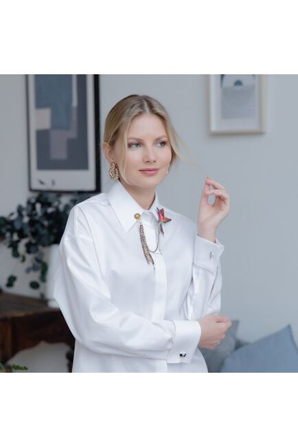 Женская рубашка под запонку белая - 7914 от byME 