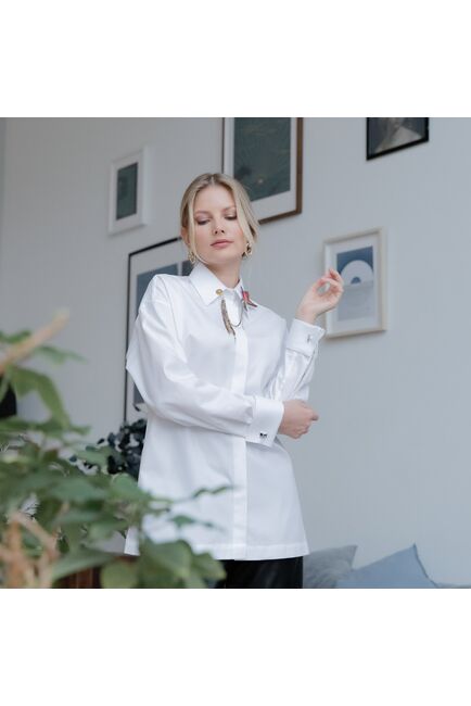 Женская рубашка под запонку белая - 7914 от byME 
