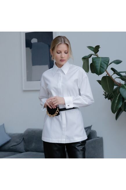 Женская рубашка под запонку белая - 7914 от byME 