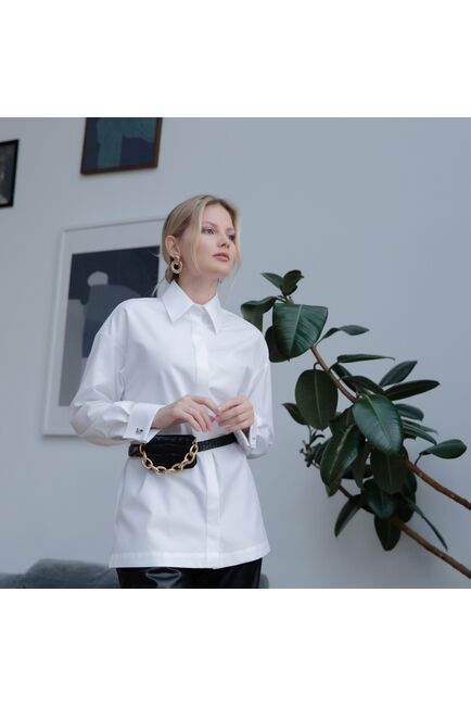 Женская рубашка под запонку белая - 7914 от byME 