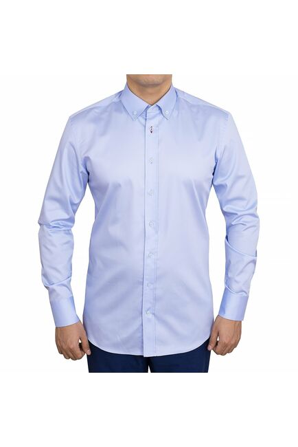 Мужская рубашка приталенная под пуговицы голубая - 50244 от DoubleCuff 