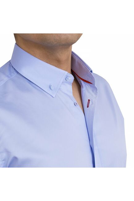 Мужская рубашка приталенная под пуговицы голубая - 50244 от DoubleCuff 