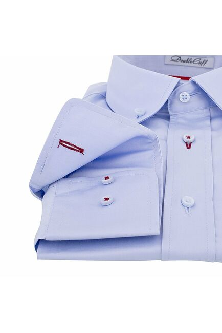 Мужская рубашка приталенная под пуговицы голубая - 50244 от DoubleCuff 