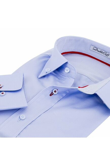 Мужская рубашка приталенная под пуговицы голубая - 50244 от DoubleCuff 