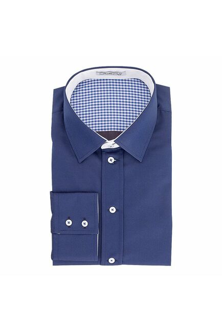 Мужская рубашка приталенная под пуговицы синяя - 50246 от DoubleCuff 