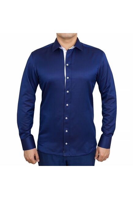 Мужская рубашка приталенная под пуговицы синяя - 50246 от DoubleCuff 