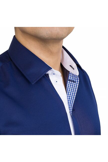 Мужская рубашка приталенная под пуговицы синяя - 50246 от DoubleCuff 