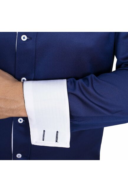 Мужская рубашка приталенная под пуговицы синяя - 50246 от DoubleCuff 