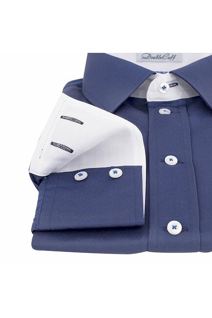 Мужская рубашка приталенная под пуговицы синяя - 50246 от DoubleCuff 
