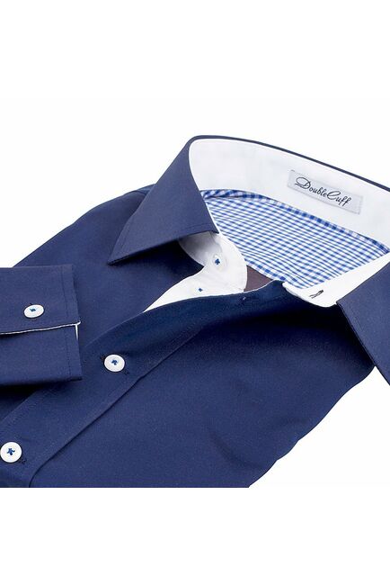 Мужская рубашка приталенная под пуговицы синяя - 50246 от DoubleCuff 
