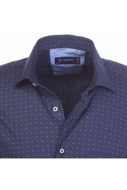 Мужская рубашка с коротким рукавом синяя с узором - 50277 от Bawer 