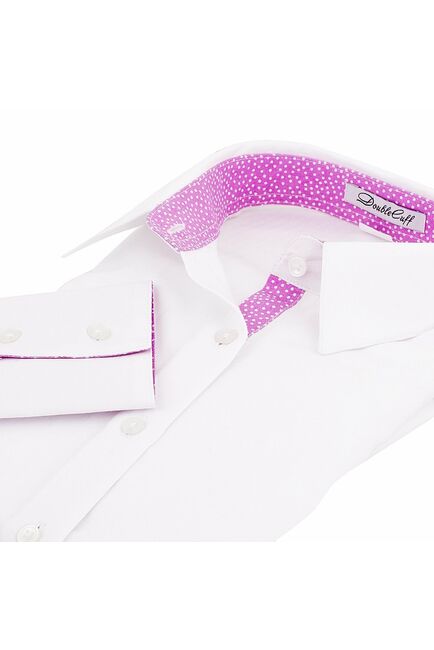 Приталенная женская рубашка под пуговицы белая с яркой отделкой - 5082 от DoubleCuff 