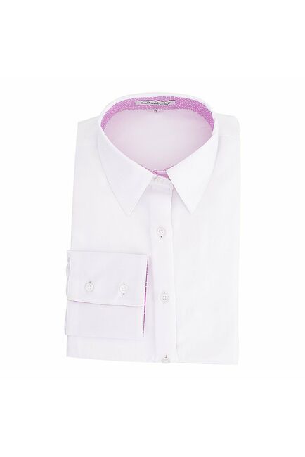 Приталенная женская рубашка под пуговицы белая с яркой отделкой - 5082 от DoubleCuff 