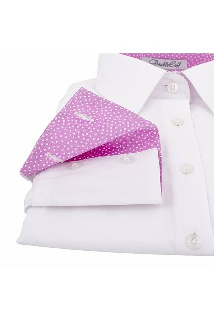 Приталенная женская рубашка под пуговицы белая с яркой отделкой - 5082 от DoubleCuff 