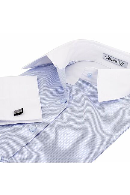 Приталенная женская рубашка под запонки в мелкую голубую клетку - 5084 от DoubleCuff 