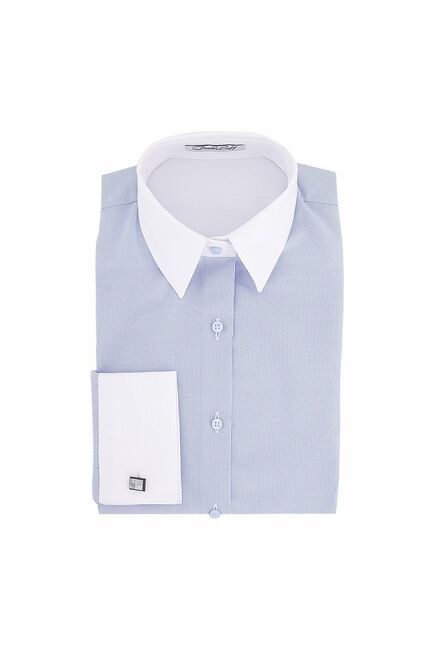 Приталенная женская рубашка под запонки в мелкую голубую клетку - 5084 от DoubleCuff 