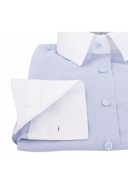 Приталенная женская рубашка под запонки в мелкую голубую клетку - 5084 от DoubleCuff 