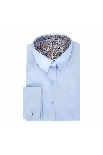 Женская рубашка под запонки голубая отделочная ткань узор пейсли - 5088 от DoubleCuff 