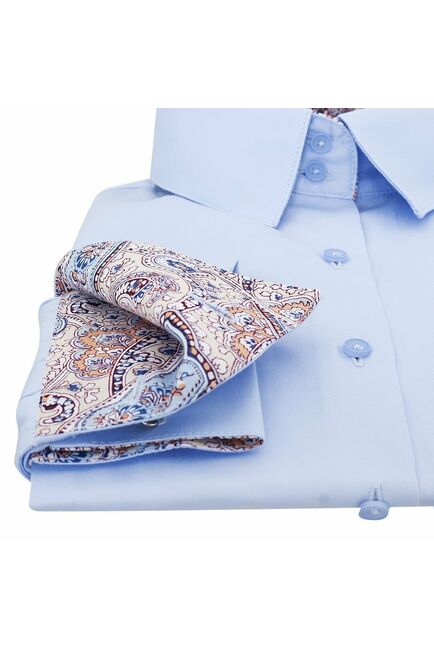 Женская рубашка под запонки голубая отделочная ткань узор пейсли - 5088 от DoubleCuff 